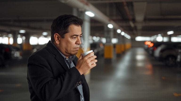 Administrador de parqueadero en Colombia observando su negocio lleno